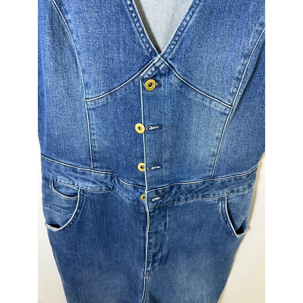 Pilcro Denim Jumpsuit 12 Blue Excellent Flare Leg Vest Top V-Neck - Picture 14 of 16